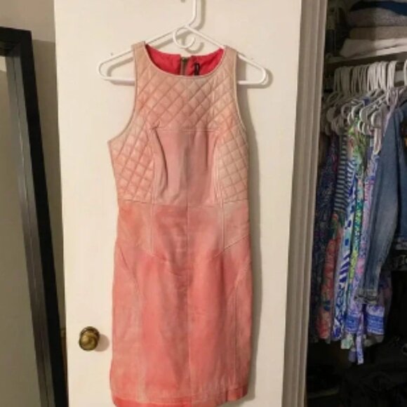 NWT! Walter Baker Sheep Leather Ombré Pink Quilted Dress XS - Picture 1 of 7